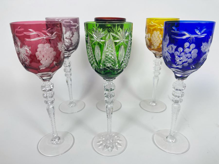 (6) Colored Cut Crystal Stemware Glasses 10H [Photo 4]