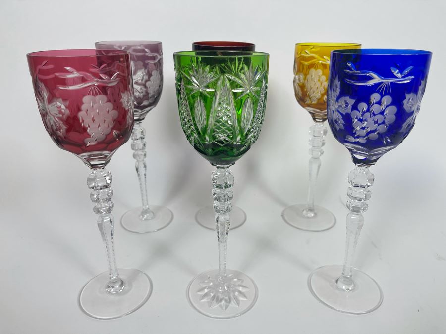(6) Colored Cut Crystal Stemware Glasses 10H [Photo 3]