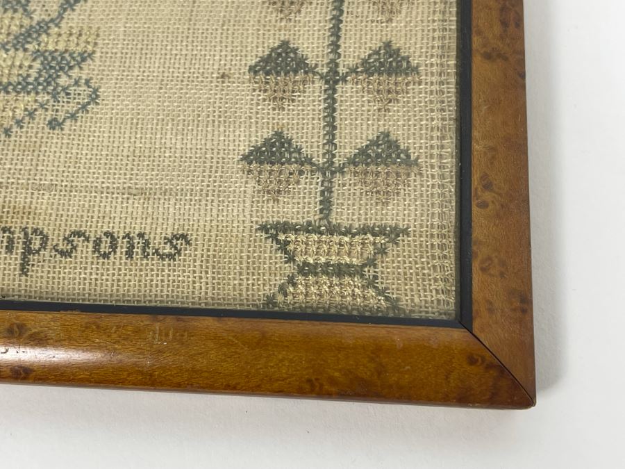Antique American Needlework Sampler Framed By Harriet Thompson 9 X 9 [Photo 6]