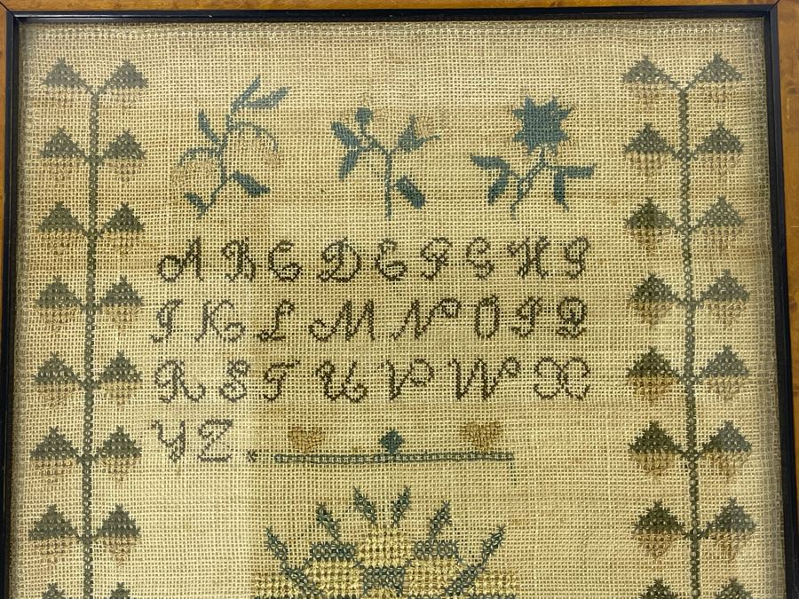 Antique American Needlework Sampler Framed By Harriet Thompson 9 X 9 [Photo 4]
