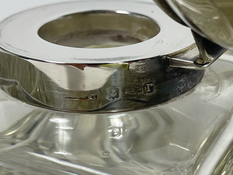 Antique Crystal Inkwell With Marked English Sterling Silver Lid 3W X 4H [Photo 10]