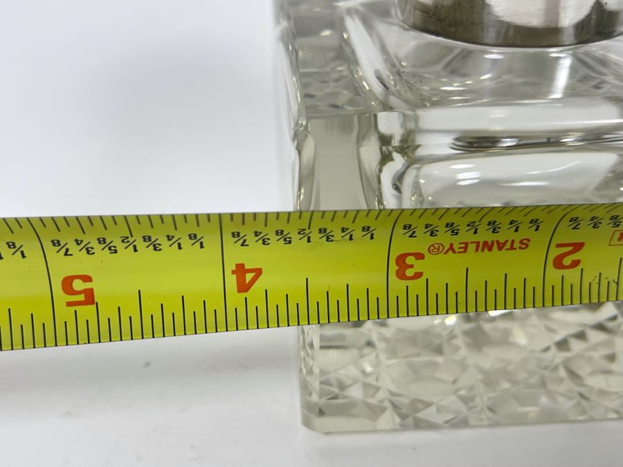 Antique Crystal Inkwell With Marked English Sterling Silver Lid 3W X 4H [Photo 18]