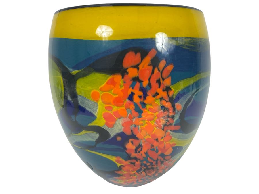 Ioan Nemtoi Signed Large Hand-Blown Art Glass Vase 10W X 11.5H