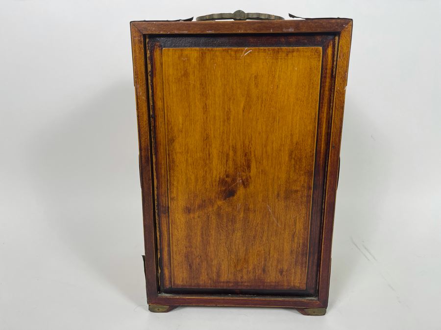 Vintage Chinese Jewelry Chest Box With Brass And Jadeite Accents 8W X 6D X 12.5H [Photo 13]