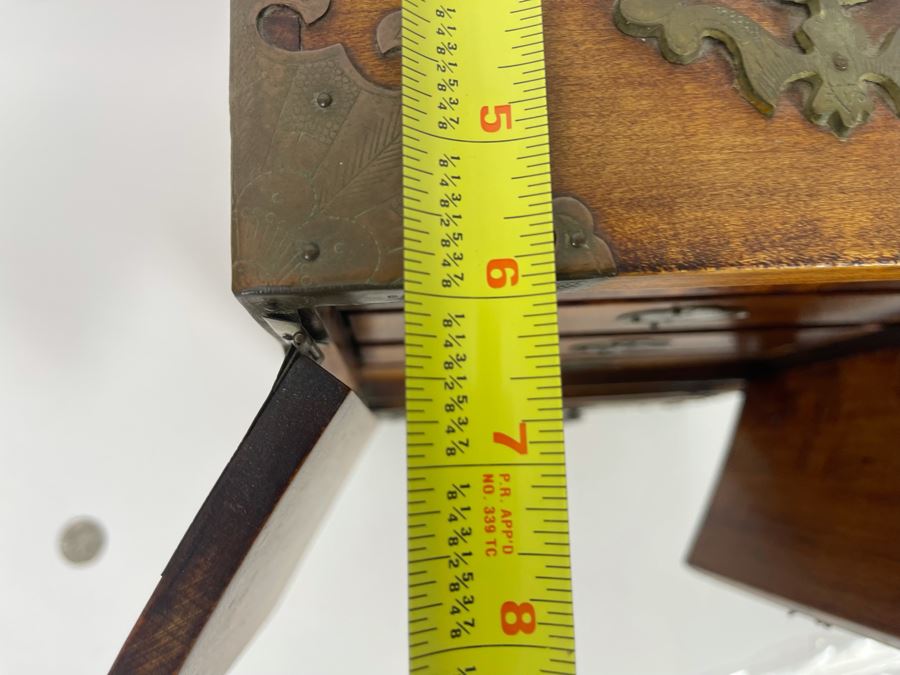 Vintage Chinese Jewelry Chest Box With Brass And Jadeite Accents 8W X 6D X 12.5H [Photo 19]