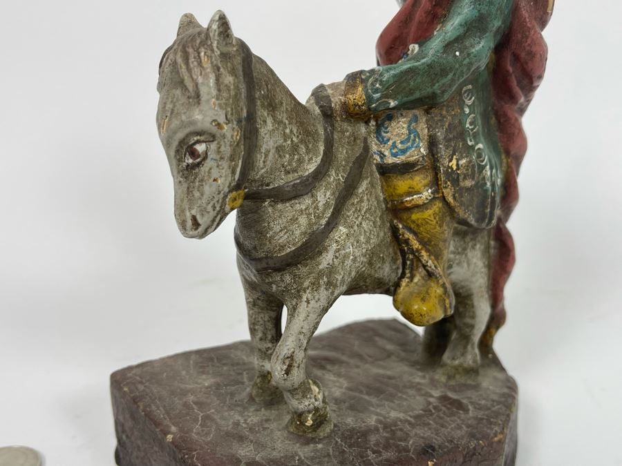 Vintage Hand-Painted Wooden Man On Horse Sculpture 5W X 3.25D X 9H [Photo 4]