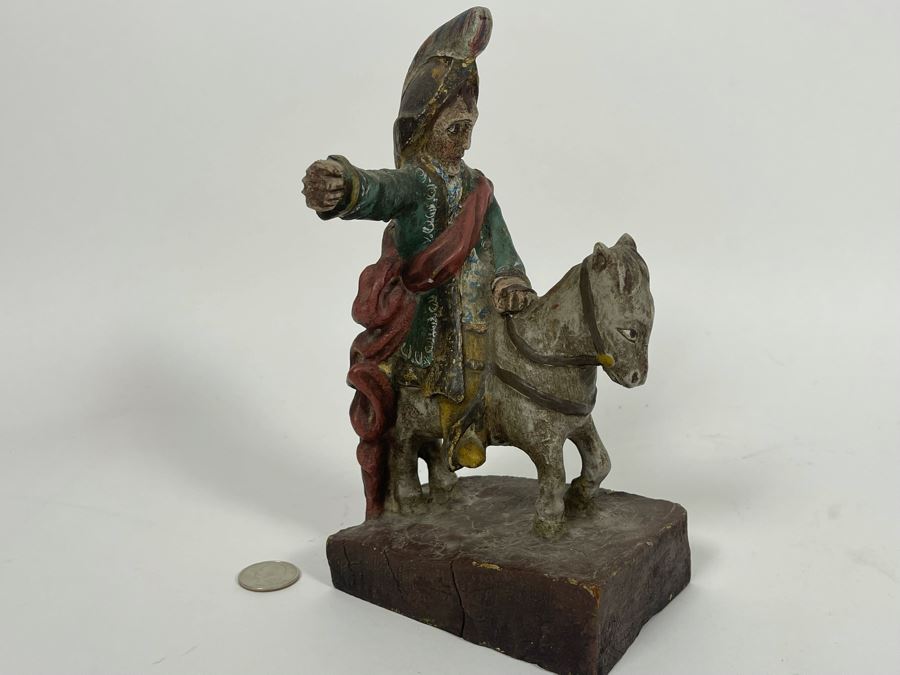 Vintage Hand-Painted Wooden Man On Horse Sculpture 5W X 3.25D X 9H [Photo 7]