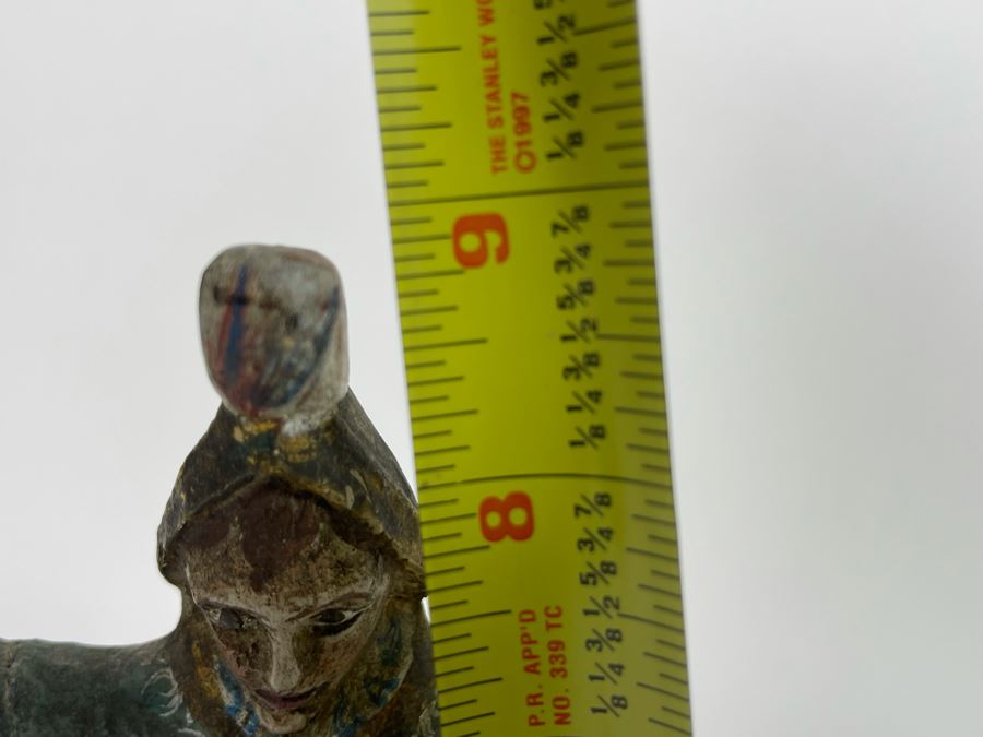 Vintage Hand-Painted Wooden Man On Horse Sculpture 5W X 3.25D X 9H [Photo 13]