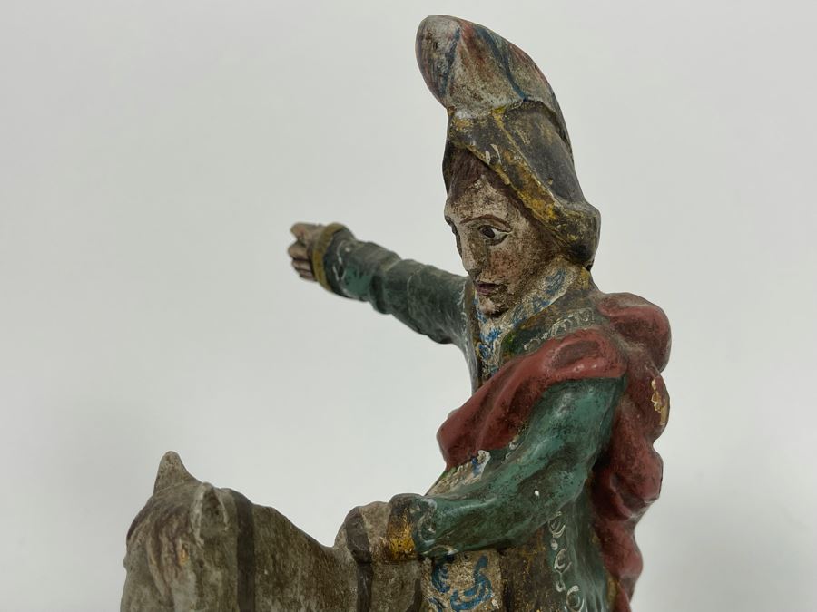 Vintage Hand-Painted Wooden Man On Horse Sculpture 5W X 3.25D X 9H [Photo 5]