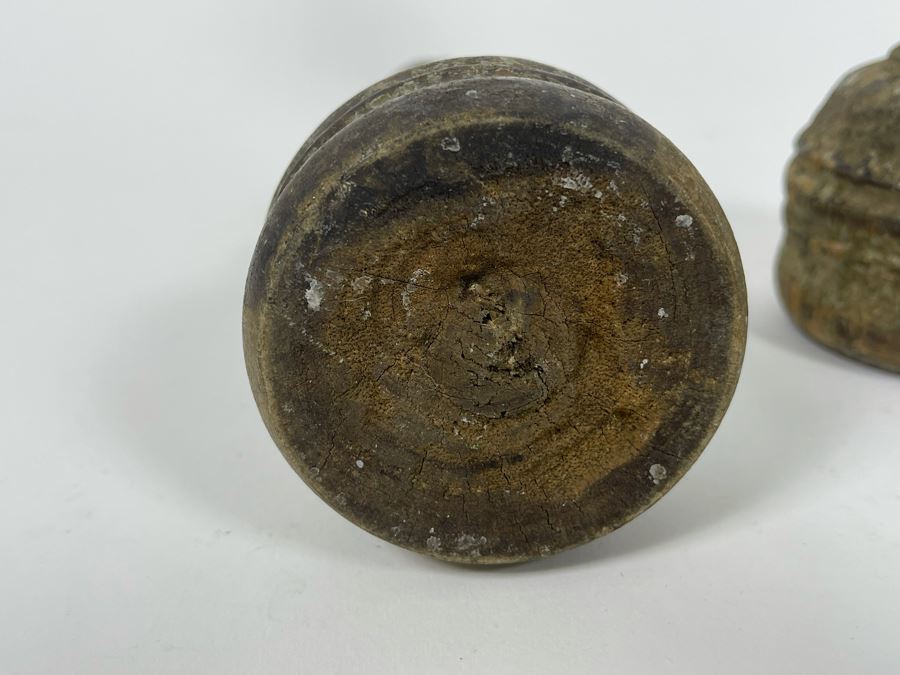 Pair Of Old Turned Wooden Candlesticks 9.5H [Photo 6]