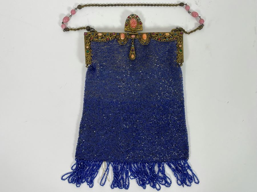 Vintage Blue Beaded Purse 7W X 10H [Photo 3]