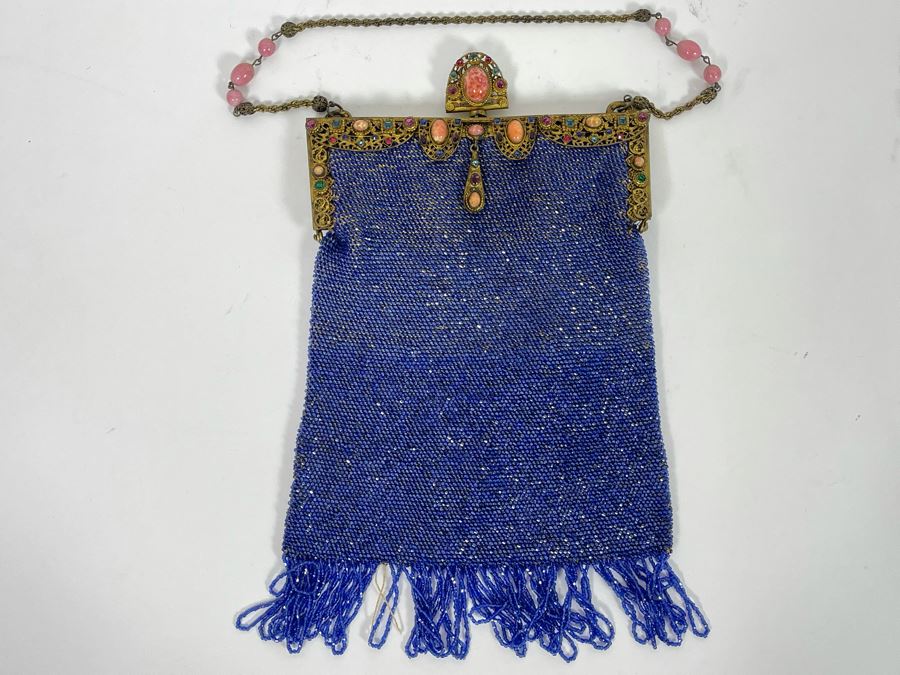 Vintage Blue Beaded Purse 7W X 10H [Photo 4]