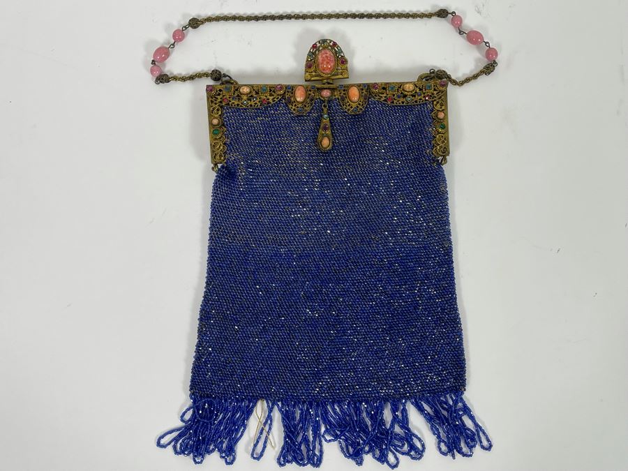 Vintage Blue Beaded Purse 7W X 10H [Photo 5]