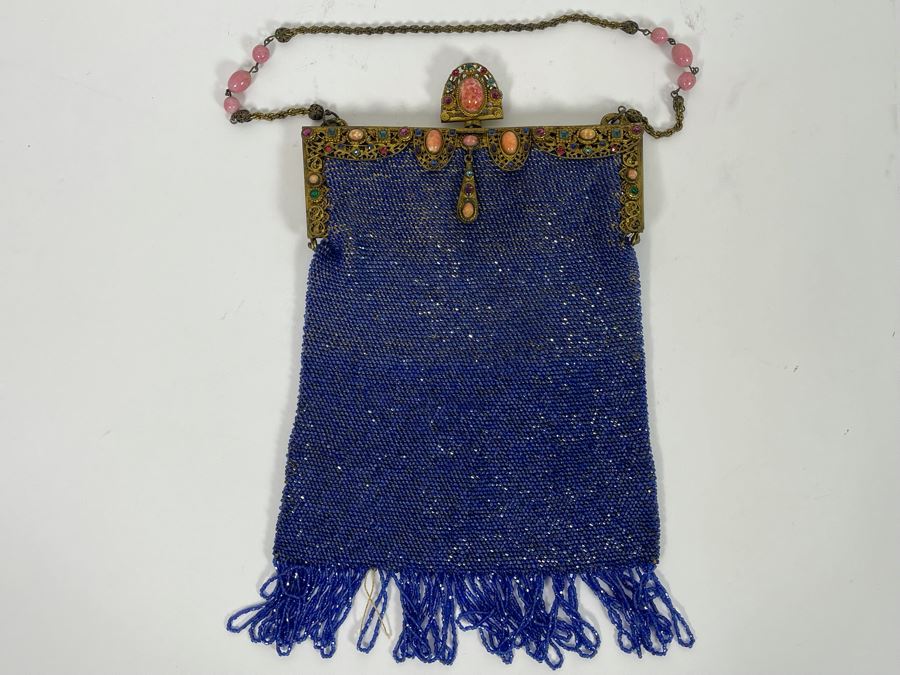 Vintage Blue Beaded Purse 7W X 10H [Photo 2]