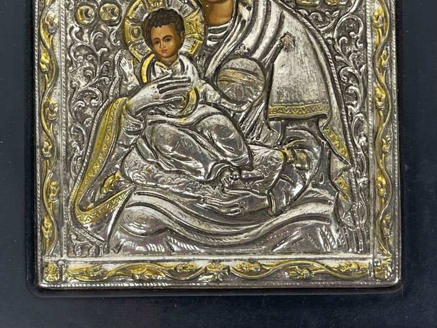 Copy Of An Old Byzantine Icon Worked On Canvas And Clad In 950 Sterling Silver 5 X 5.5 [Photo 6]