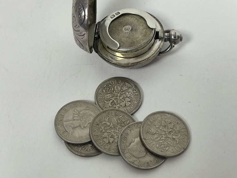 Marked English Sterling Silver Coin Case Purse With Six Pence English Coins 20g [Photo 15]