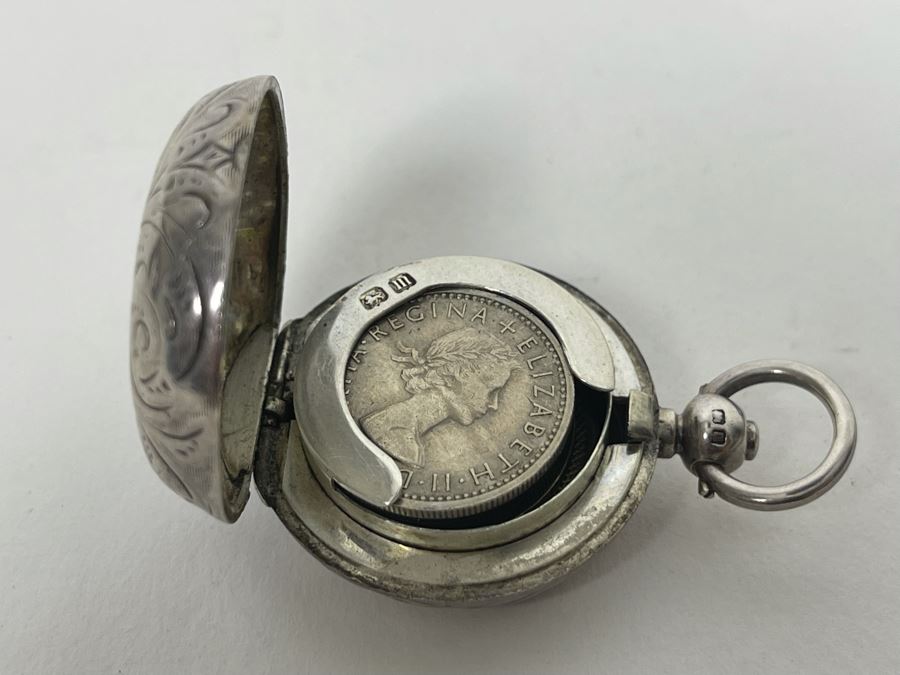 Marked English Sterling Silver Coin Case Purse With Six Pence English Coins 20g [Photo 7]