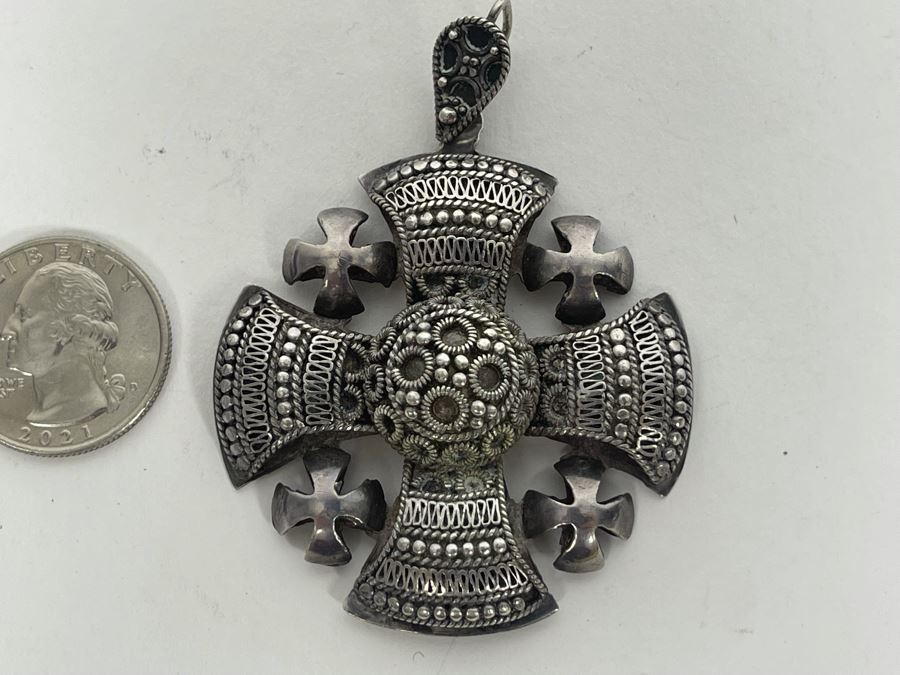 Vintage 900 Silver Jerusalem Jordan Pendant 23.6g