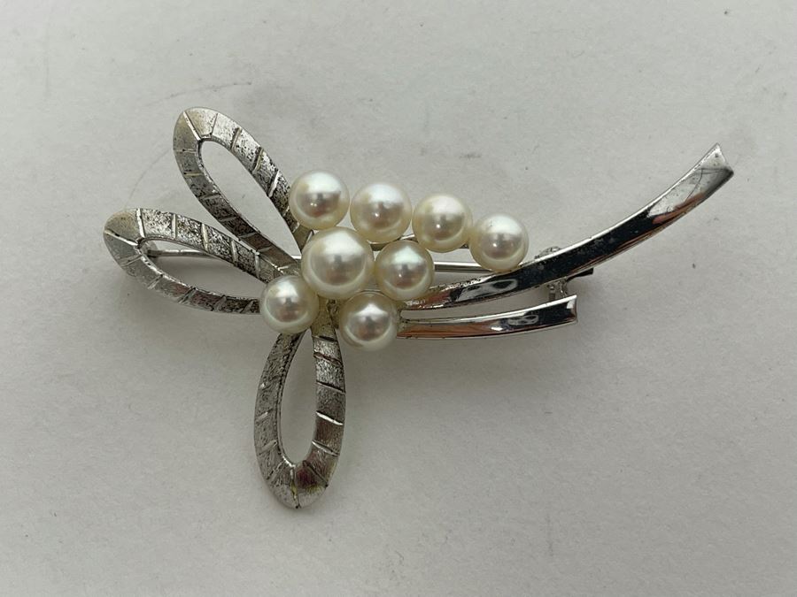 Mikimoto Pearl Silver Brooch Pin 6.6g [Photo 3]