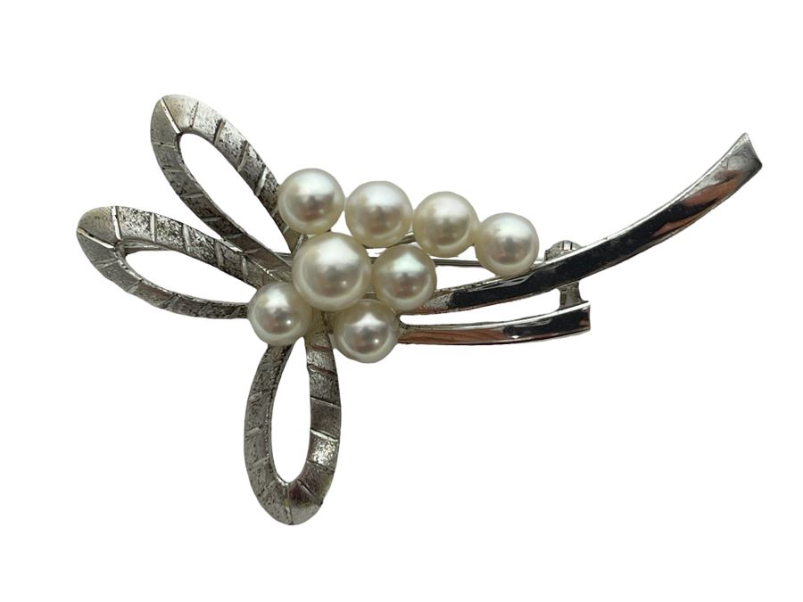 Mikimoto Pearl Silver Brooch Pin 6.6g [Photo 1]