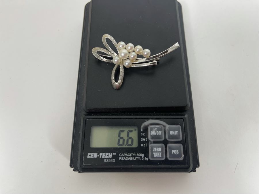 Mikimoto Pearl Silver Brooch Pin 6.6g [Photo 8]