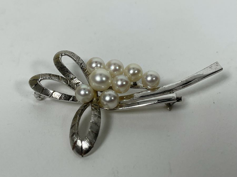Mikimoto Pearl Silver Brooch Pin 6.6g [Photo 4]