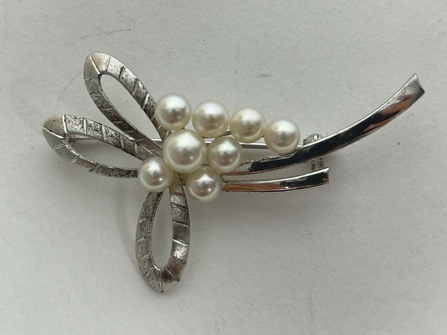 Mikimoto Pearl Silver Brooch Pin 6.6g [Photo 2]