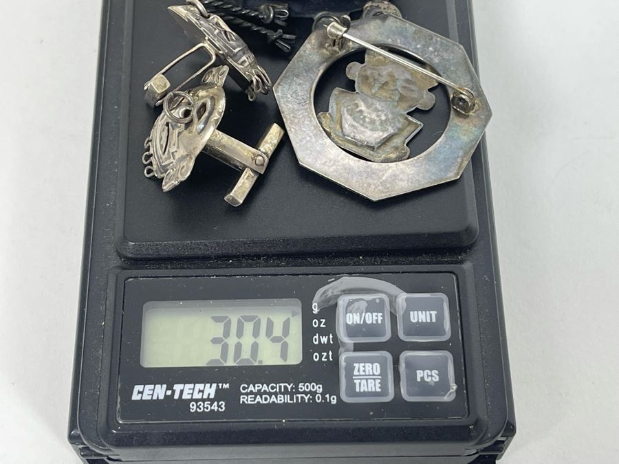 Pair Of Sterling Silver Brooches Pins And Pair Of Sterling Silver Cufflinks Total Weight 30.4g [Photo 12]
