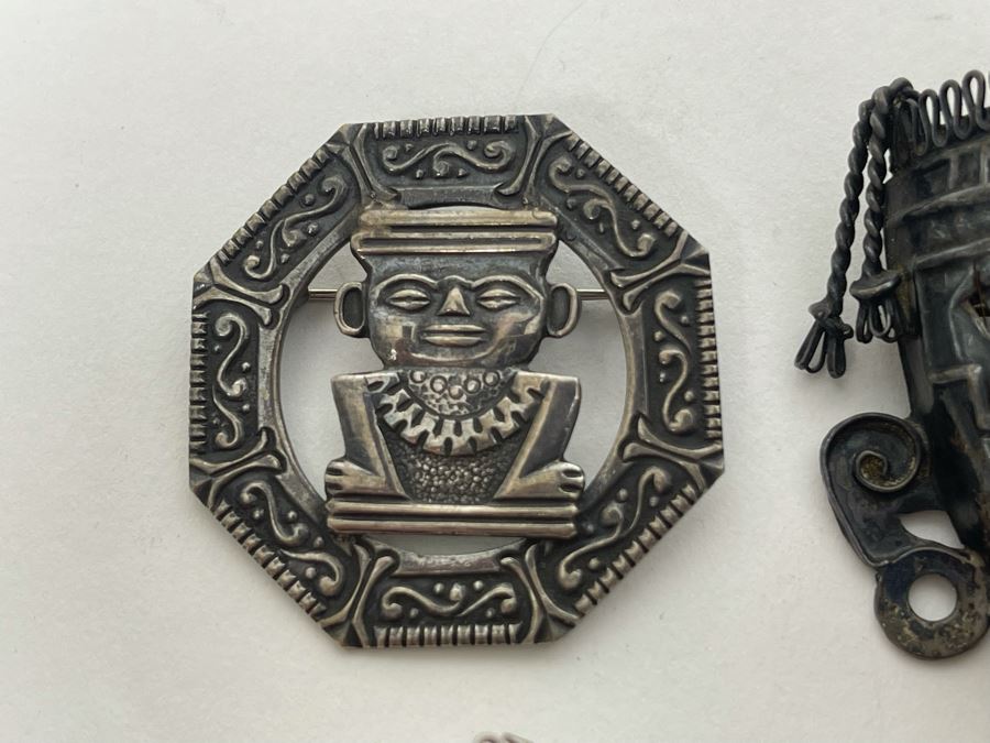 Pair Of Sterling Silver Brooches Pins And Pair Of Sterling Silver Cufflinks Total Weight 30.4g [Photo 5]