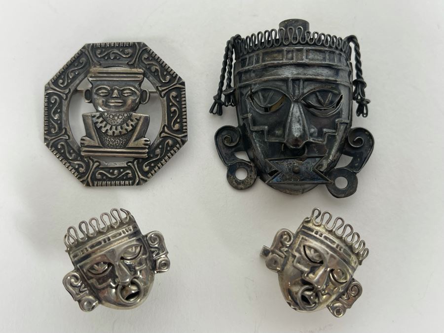 Pair Of Sterling Silver Brooches Pins And Pair Of Sterling Silver Cufflinks Total Weight 30.4g [Photo 3]