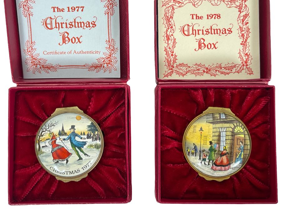 Halcyon Days Enamels England Christmas Enamel Boxes From 1977 And 1978 With Boxes [Photo 1]