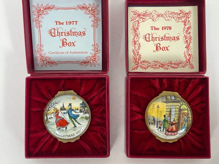Halcyon Days Enamels England Christmas Enamel Boxes From 1977 And 1978 With Boxes [Photo 3]