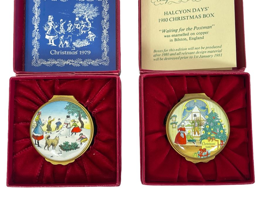 Halcyon Days Enamels England Christmas Enamel Boxes From 1979 And 1980 With Boxes [Photo 1]