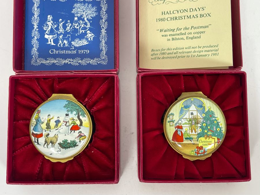Halcyon Days Enamels England Christmas Enamel Boxes From 1979 And 1980 With Boxes [Photo 2]