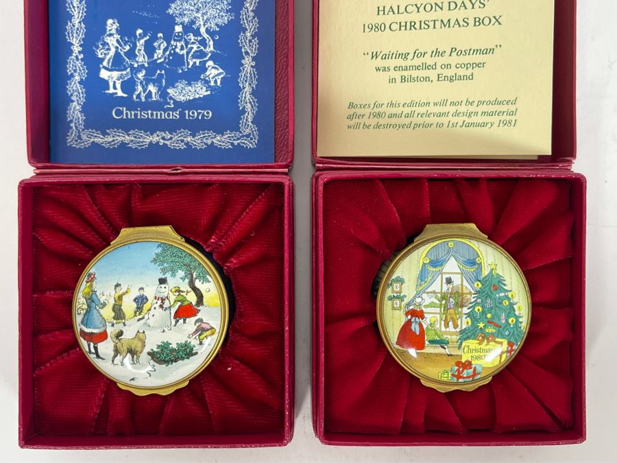 Halcyon Days Enamels England Christmas Enamel Boxes From 1979 And 1980 With Boxes [Photo 3]
