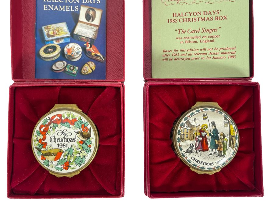 Halcyon Days Enamels England Christmas Enamel Boxes From 1981 And 1982 With Boxes [Photo 1]