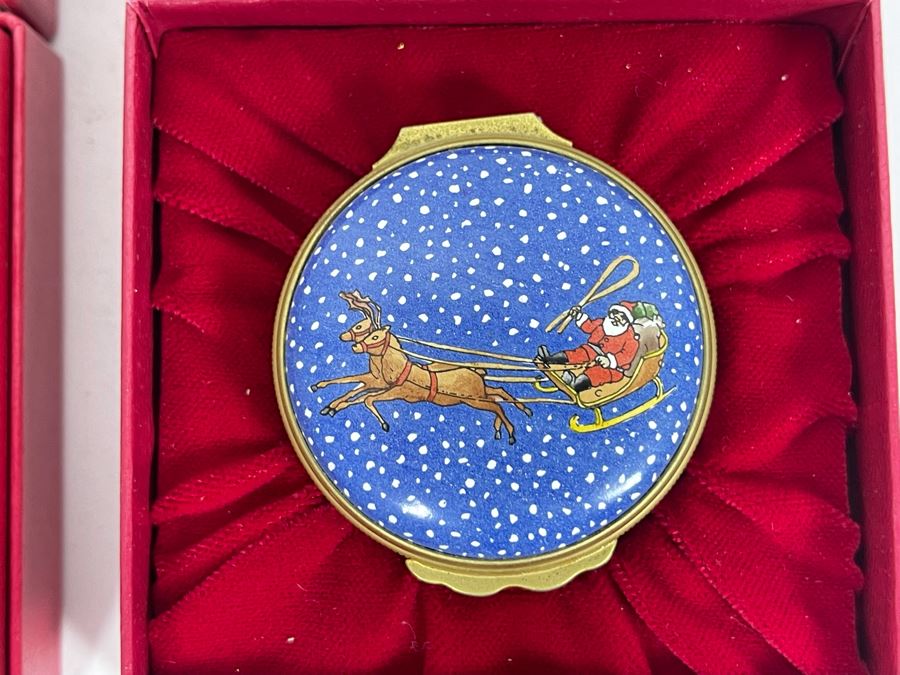 Halcyon Days Enamels England Christmas Enamel Boxes From 1985 And 1986 With Boxes [Photo 4]