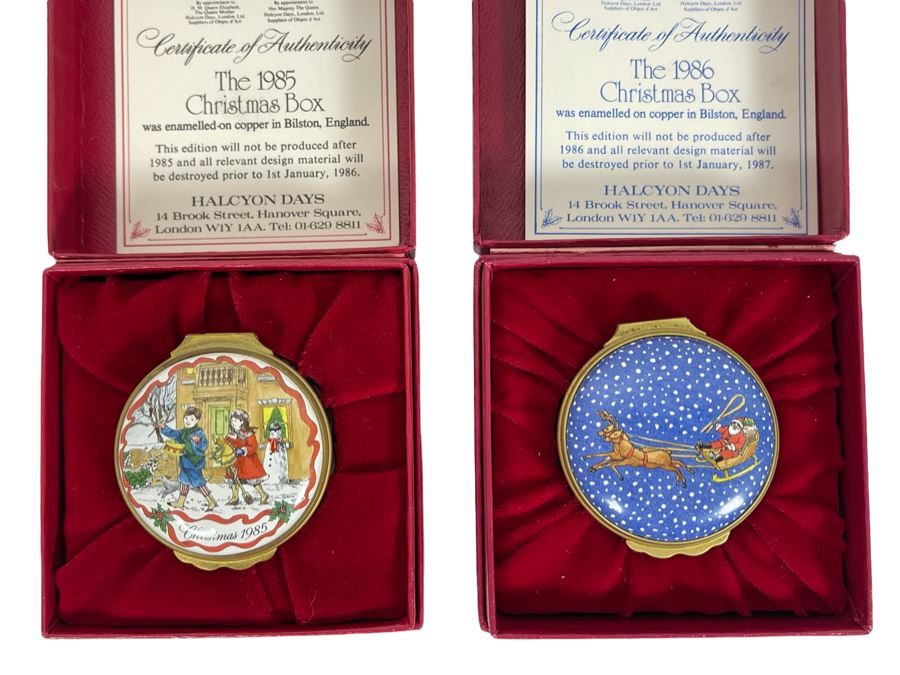 Halcyon Days Enamels England Christmas Enamel Boxes From 1985 And 1986 With Boxes [Photo 1]