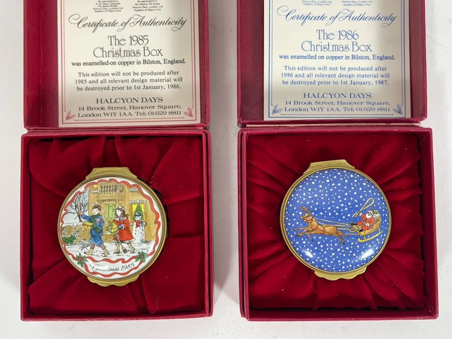 Halcyon Days Enamels England Christmas Enamel Boxes From 1985 And 1986 With Boxes [Photo 2]