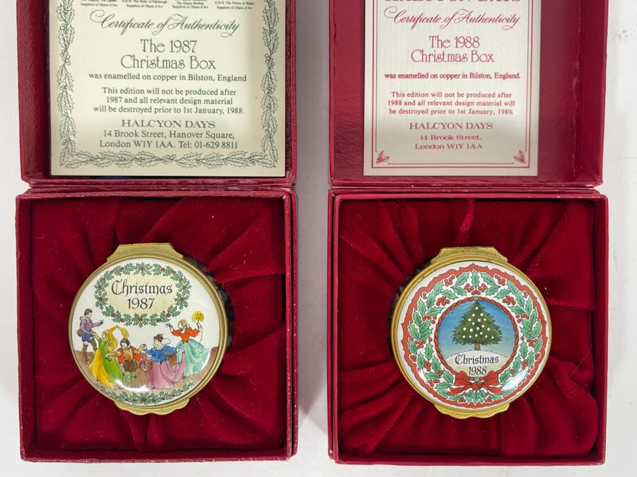 Halcyon Days Enamels England Christmas Enamel Boxes From 1987 And 1988 With Boxes [Photo 2]