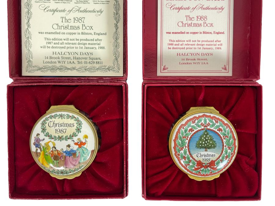 Halcyon Days Enamels England Christmas Enamel Boxes From 1987 And 1988 With Boxes [Photo 1]
