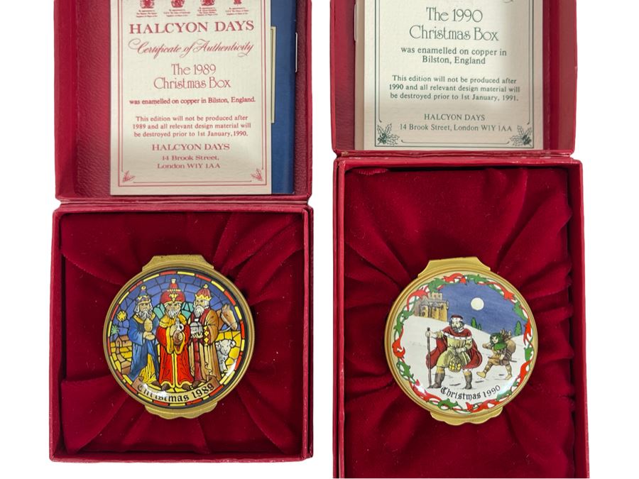 Halcyon Days Enamels England Christmas Enamel Boxes From 1989 And 1990 With Boxes [Photo 1]
