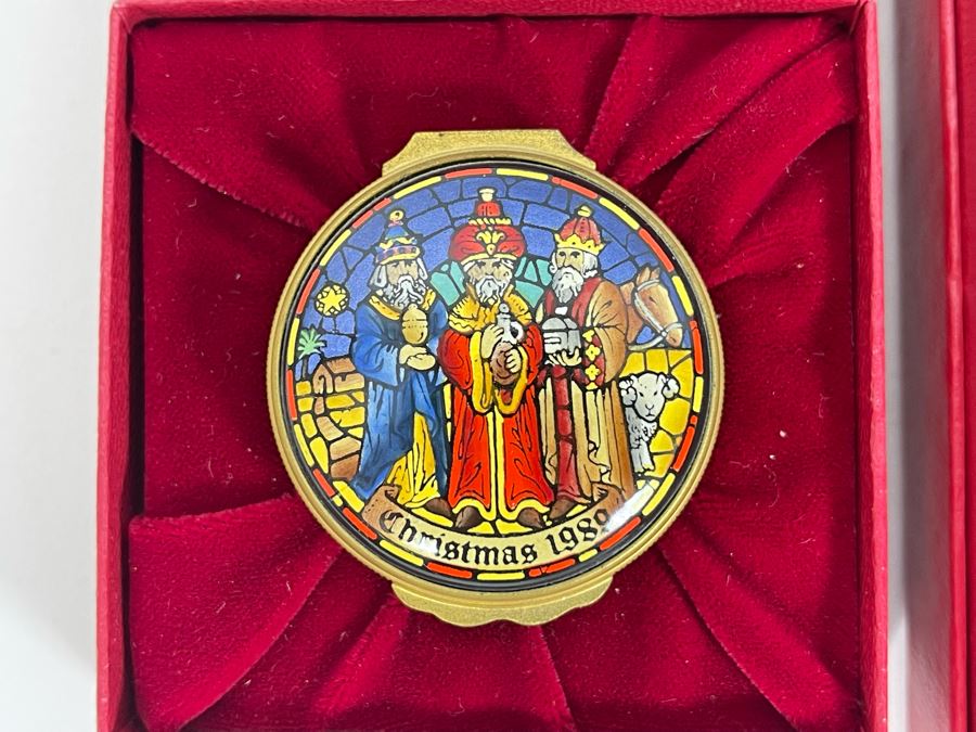 Halcyon Days Enamels England Christmas Enamel Boxes From 1989 And 1990 With Boxes [Photo 3]
