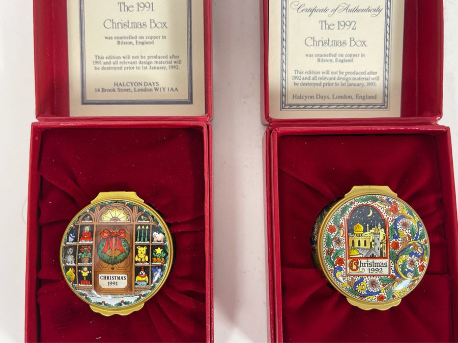 Halcyon Days Enamels England Christmas Enamel Boxes From 1991 And 1992 With Boxes [Photo 2]