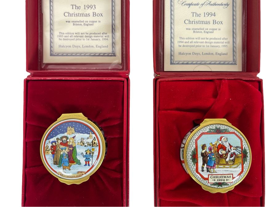 Halcyon Days Enamels England Christmas Enamel Boxes From 1993 And 1994 With Boxes [Photo 1]