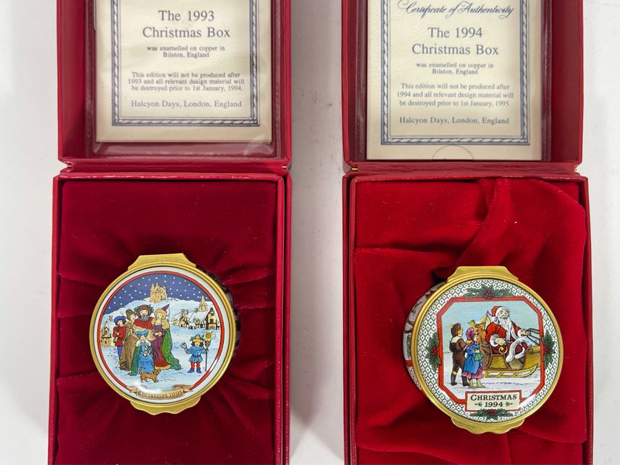 Halcyon Days Enamels England Christmas Enamel Boxes From 1993 And 1994 With Boxes [Photo 2]