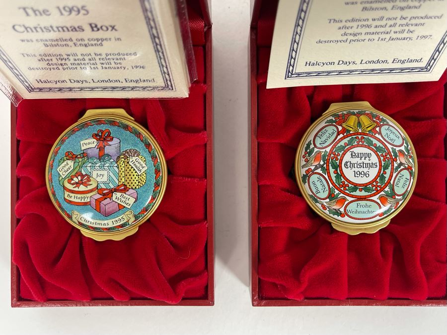 Halcyon Days Enamels England Christmas Enamel Boxes From 1995 And 1996 With Boxes [Photo 2]