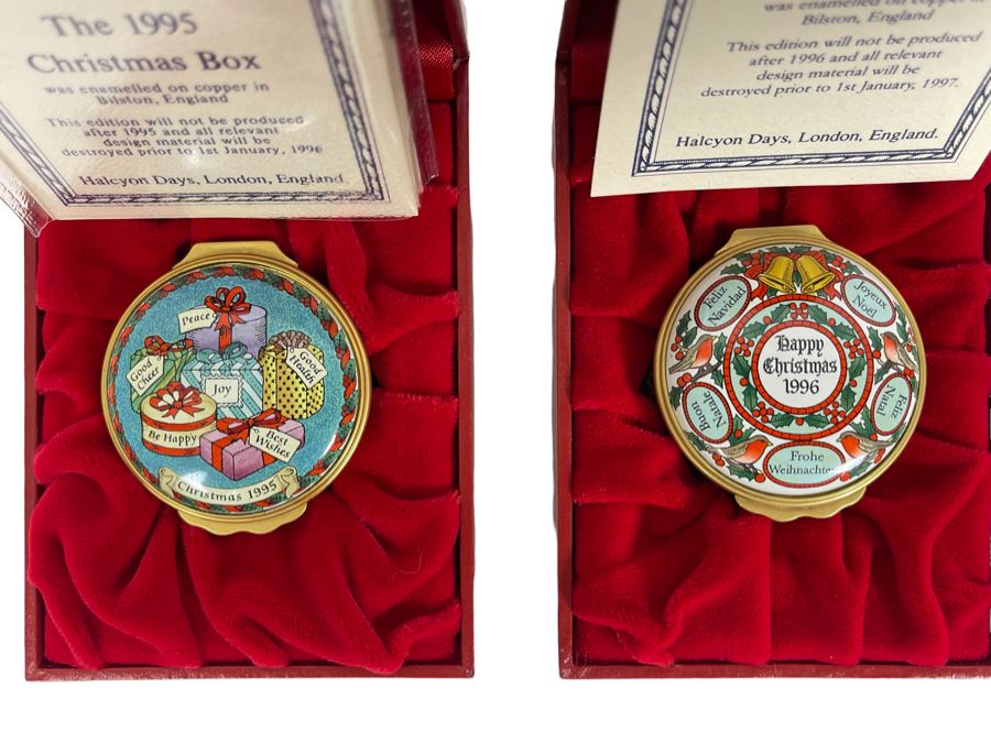 Halcyon Days Enamels England Christmas Enamel Boxes From 1995 And 1996 With Boxes [Photo 1]