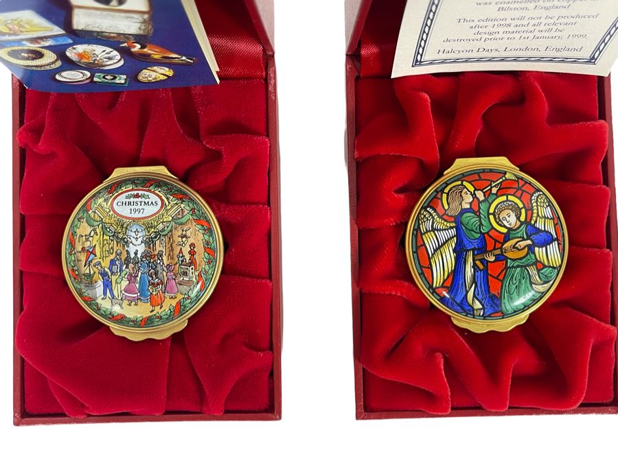 Halcyon Days Enamels England Christmas Enamel Boxes From 1997 And 1998 With Boxes [Photo 1]