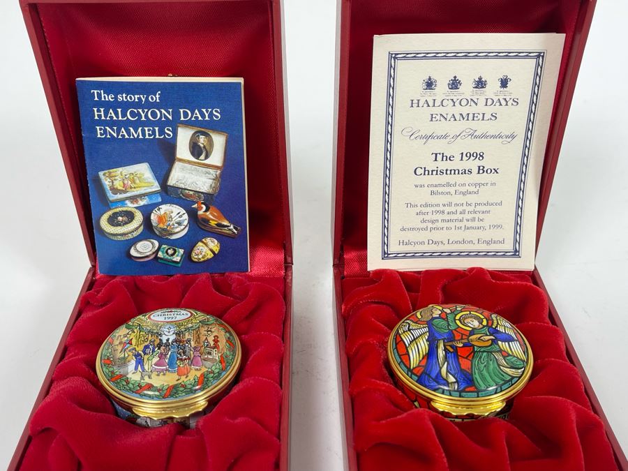 Halcyon Days Enamels England Christmas Enamel Boxes From 1997 And 1998 With Boxes [Photo 8]